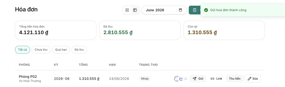 Gửi hóa đơn từ danh sách hóa đơn