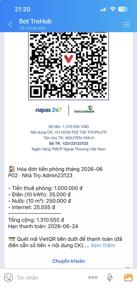 Khách nhận hóa đơn kèm mã VietQR ngay trong Zalo