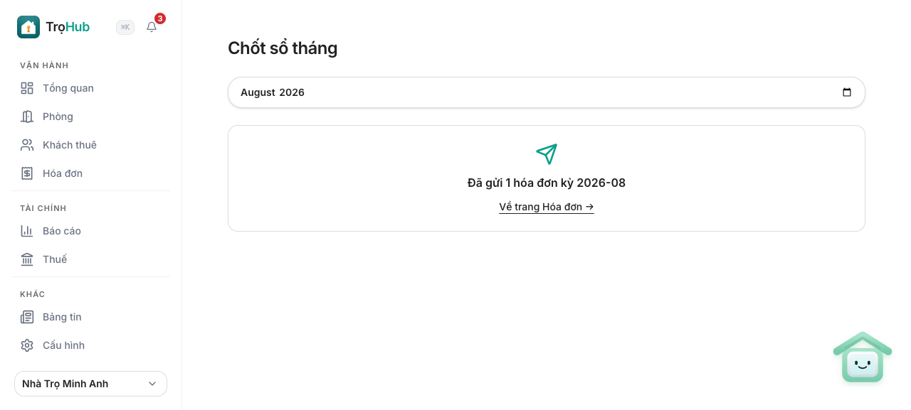 Danh sách hóa đơn với trạng thái Chưa gửi được và số tiền còn nợ hiển thị rõ ràng